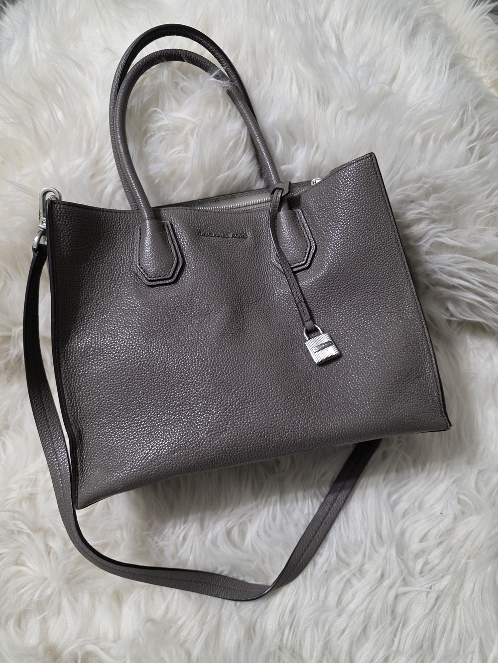 Michael Kors Taupe Pebbled Leather Tote with Padlock